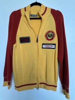 Yellow & Rust Zip-Up Sweater Jacket with Patches